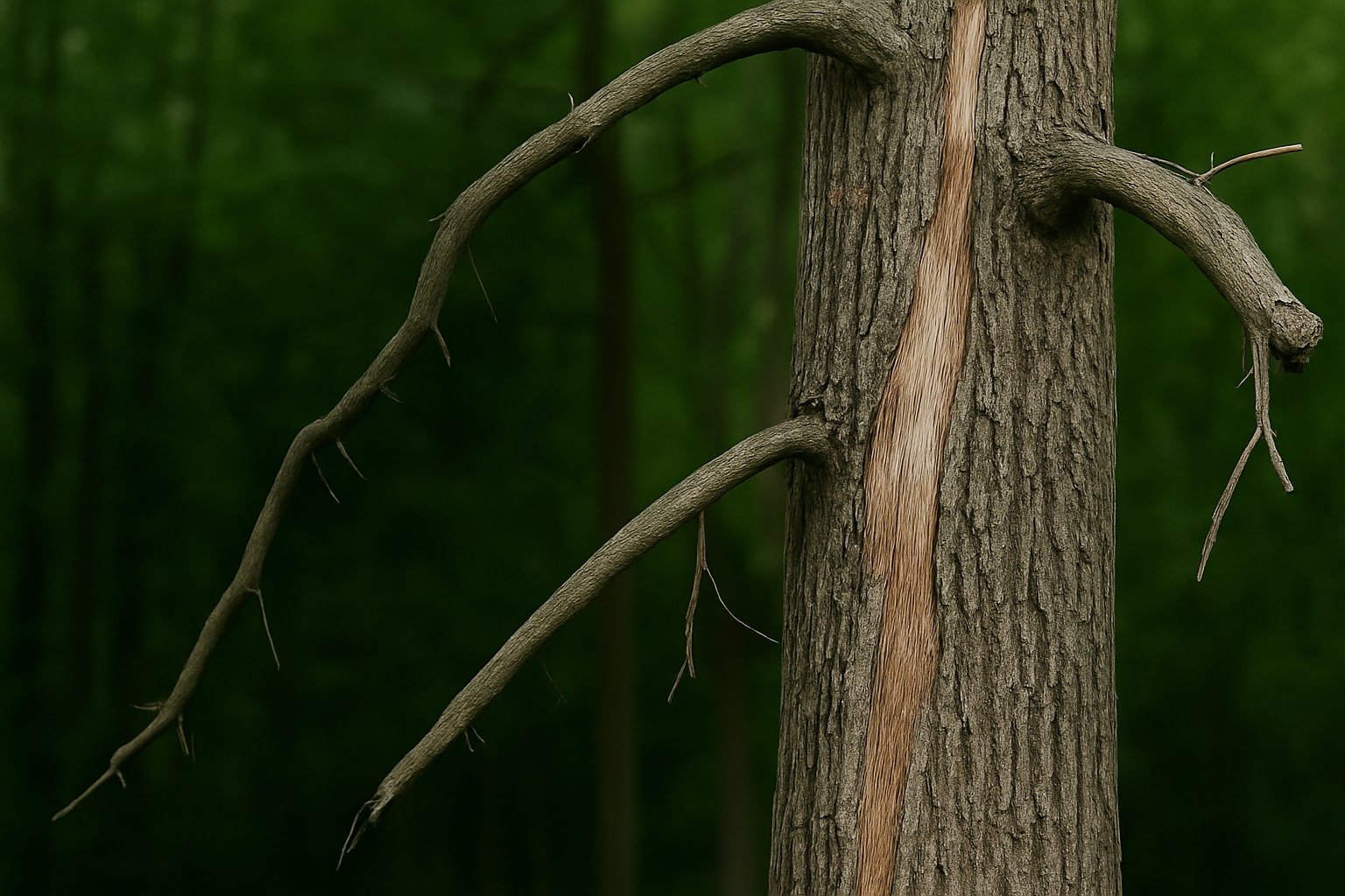 Warning signs that require a tree service in Lewisville, TX including leaning trees, dead branches, and storm damage.